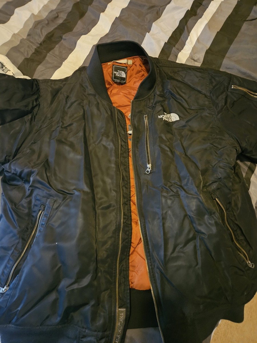 The North Face Type Ma-1 Style Bomber Jacket Black Orange Liner  