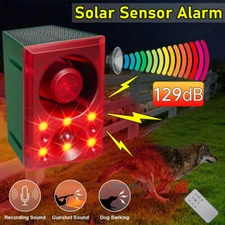 Solar Outdoor Motion Sensor Alarm, Ultrasonic Security Siren Gunshot Dog Barking
