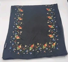 Cejon Vintage Black Floral Scarf Voile Rectangle VGC