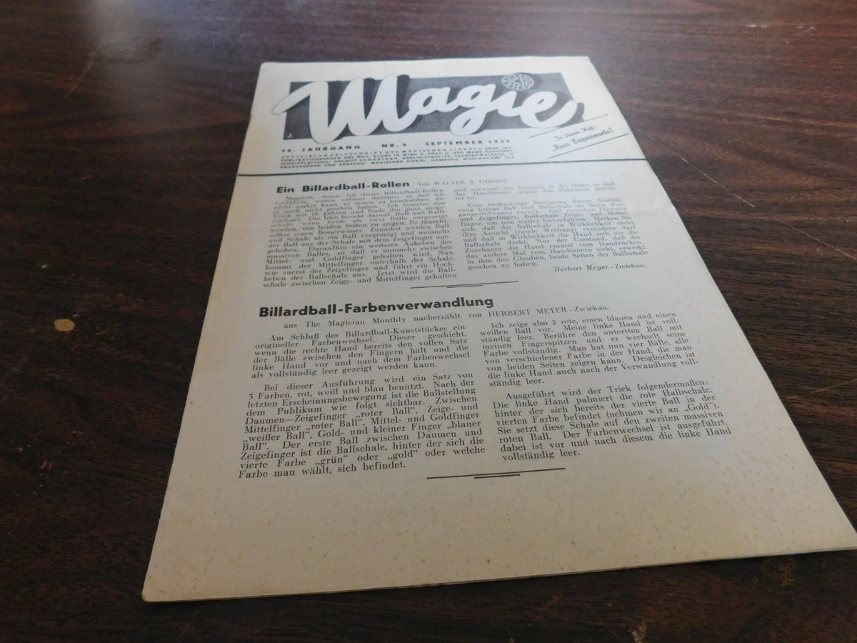 Magie German Magician  Magic Magazine Newsletter September 1933 | eBay