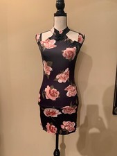 Floral Print Cold Shoulder Bodycon Dress, Small