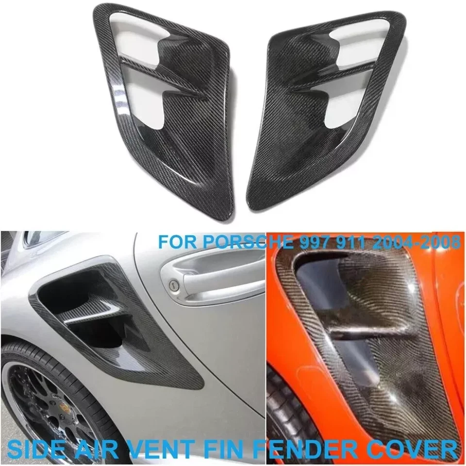 Cubierta de ventilación lateral de fibra de carbono seca real para Porsche 911 997 Turbo 2004-2012 Foto 4 de 4