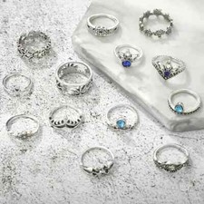 13 PC Silver-Tone Stackable Finger Knuckle Joint Midi Bohemian Ring Set New 8160