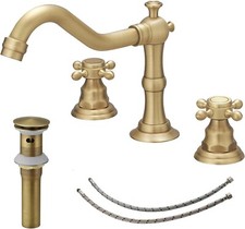 Antique Brass Bathroom Faucet, 2-Handle, Swivel Spout, Metal Pop-Up Drain