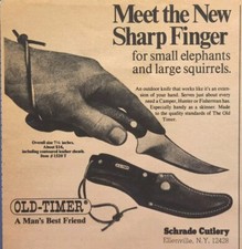 Schrade Cutlery Old Timer Sharp Finger Skinner Ellenville Vintage Print Ad 1975