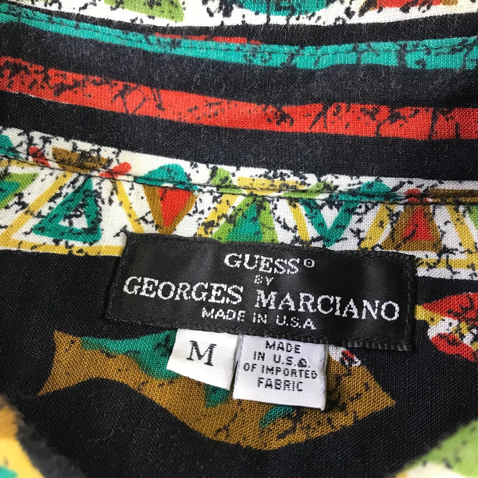 Vintage Guess Georges Marciano Shirt Mens Medium Button Up Fish Aztec VTG Hawaii - Image 4 of 4