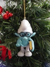 SMURFS MOVIE FIGURE SERIES BRAINY SMURF POSABLE CUSTOM CHRISTMAS ORNAMENT NEW