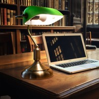 Tischleuchte Bankerleuchte Schreibtischlampe Glas GrüN Schwenkbar Led H 36 Cm