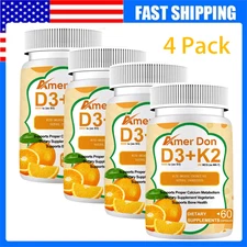 (4 Bottles) Vitamin K2 (MK7) D3 5000 IU Supplement, BioPerine Capsules, Immune