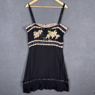 NWT Blumarine Vintage Runway Rare Slip Silk Black Embroidered Dress IT Sz 48