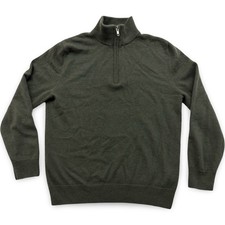 Quince Sweater Mens Medium 1/4 Zip Pullover 100 Mongolian Cashmere Olive Gray
