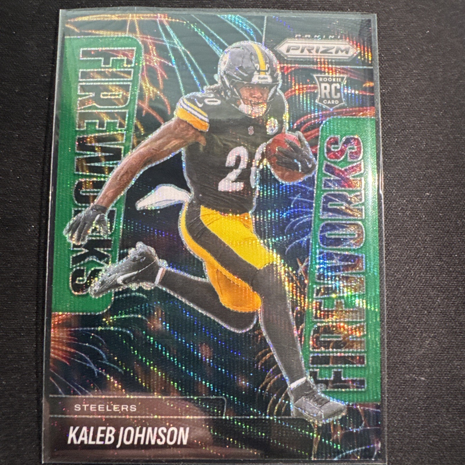 2025 Panini Prizm - Fireworks Kaleb Johnson #4 Green Wave Prizm (RC)