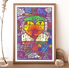 Vintage Psychedelic Art Poster Summer of Love Woodstock Decor 24×36