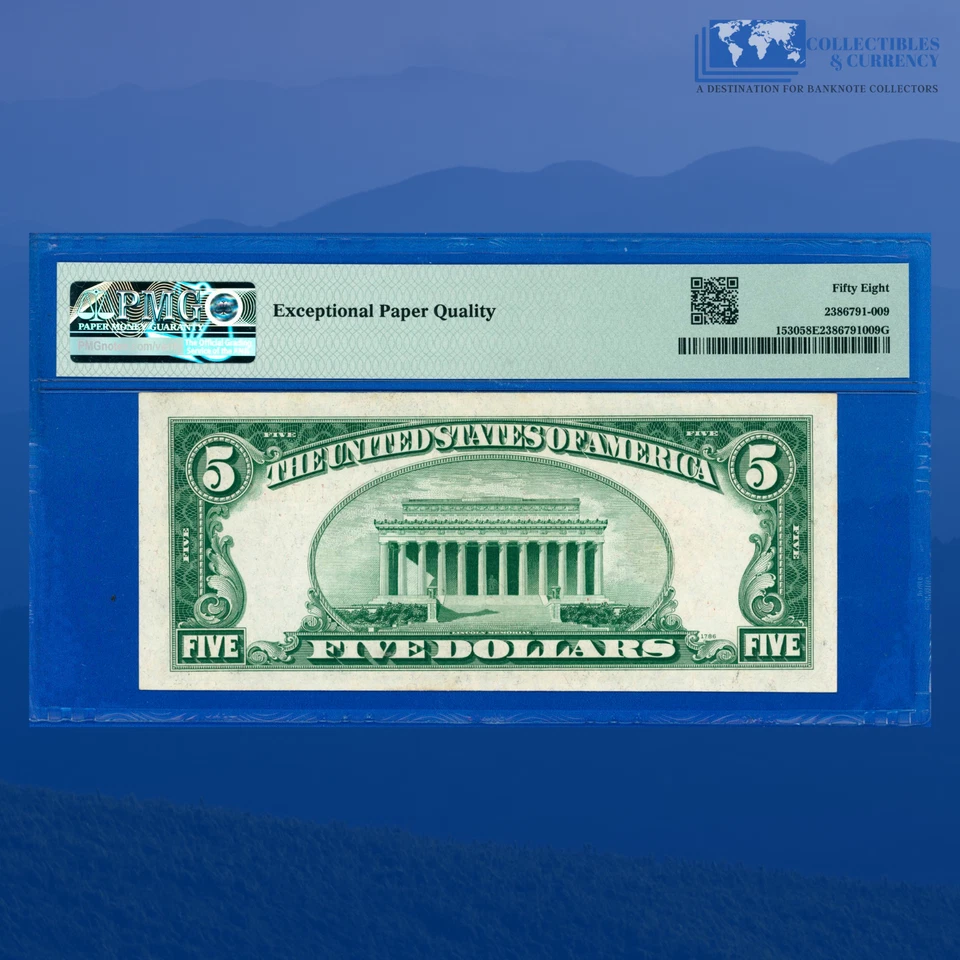 Fr.1530 1928E $5 Five Dollars Legal Tender Note, G/A Block, PMG AU 58 EPQ #11768 - Image 2 of 3