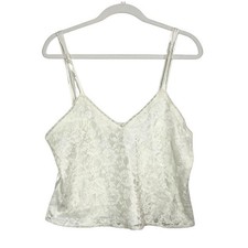 Vintage Victoria's Secret Satin  Lace Cami Top White Ivory Size L Y2K Coquette