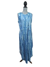 Anrabess Maxi Dress Womens L Blue Tie Dye Sleeveless Pullover Casual Beach Vaca