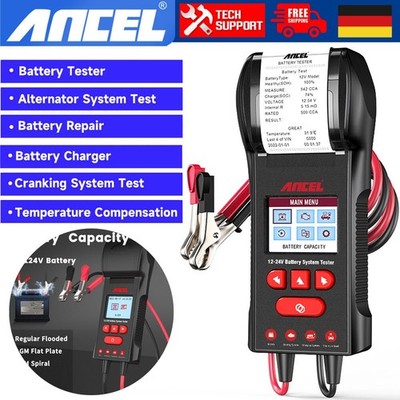 ANCEL Batterietester mit Drucker 12V/24V, KFZ-Belastungs-, Lade- und Startertest