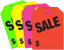 Price Mirror Hang Tags - Multi-Color Pack of Fluorescent Green, Orange, Pink, Ye
