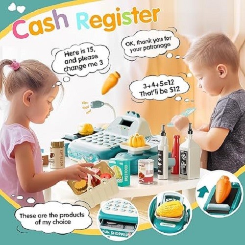 как выглядит Cash Register Toy for Kids with Real Calculator, Cashier Register with Scanne... фото