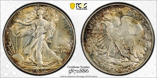 1946 Walking Liberty Half Dollar   PCGS MS 64   Nicely Toned UNC Type