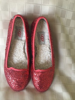 UGG Red GLITTER SHOES or DOROTHY SLIPPERS, Ladies sz 7, Genuine sheepskin