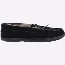 Image of Hush Puppies Ace Mens Leather MEMORY FOAM Comfort Lounge Slip On Slippers Black