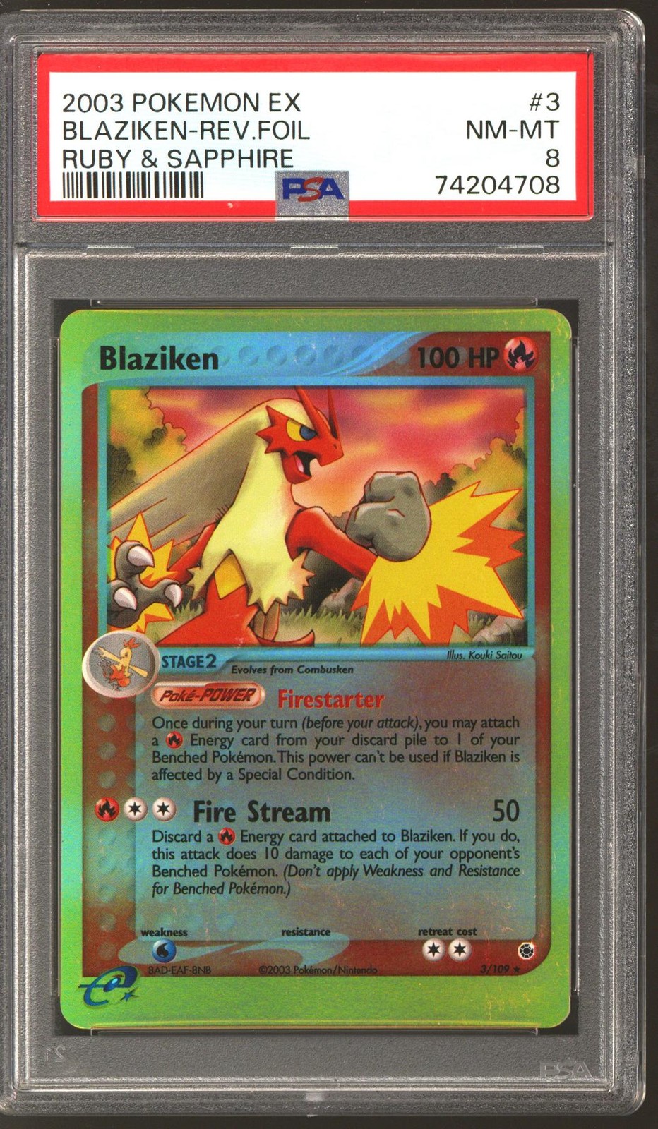 Pokemon Ruby & Sapphire Reverse Holo Foil Blaziken 3/109 PSA 8