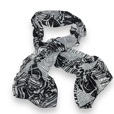Chicos Black and White Abstract Print Ruffle Edge Sheer Scarf One Size