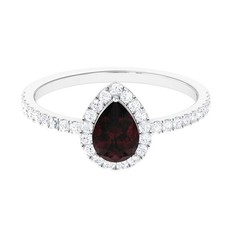 Pear Cut 7x5mm Red Garnet Accent 925 Sterling Silver Solitaire Simple Ring