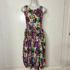 Vintage 80s/90s Bright Funky Maximalist Print Rayon Sleeveless Midi Dress