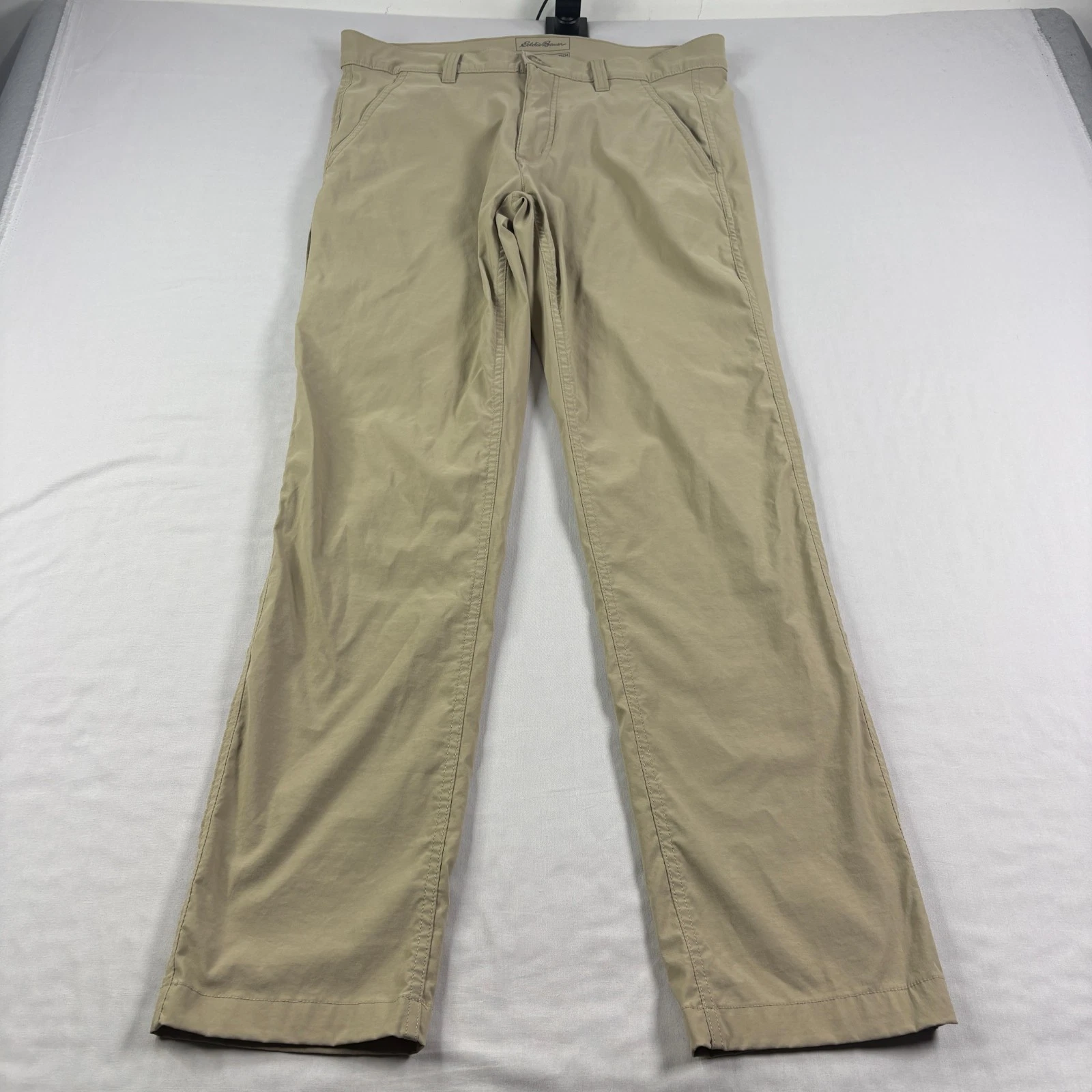 Eddie Bauer Travex Pants Mens 35x33 Beige Chino Nylon Outdoor Hiking Trail