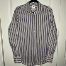 Lacoste Size 38 Small Striped Button Up Purple Pink White Blue 100 Cotton EUC