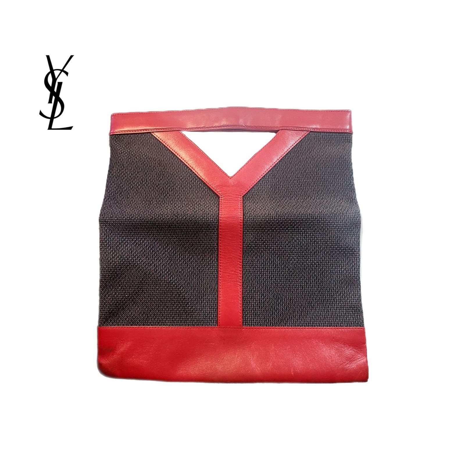 Yves Saint Laurent SOLO UNO Borsa Y Top in pelle nera e rossa con manico grande Y2K