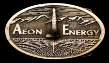 QH02114 VINTAGE 1980 AEON ENERGY OIL DERRICK BRASSTONE OILFIELD BUCKLE