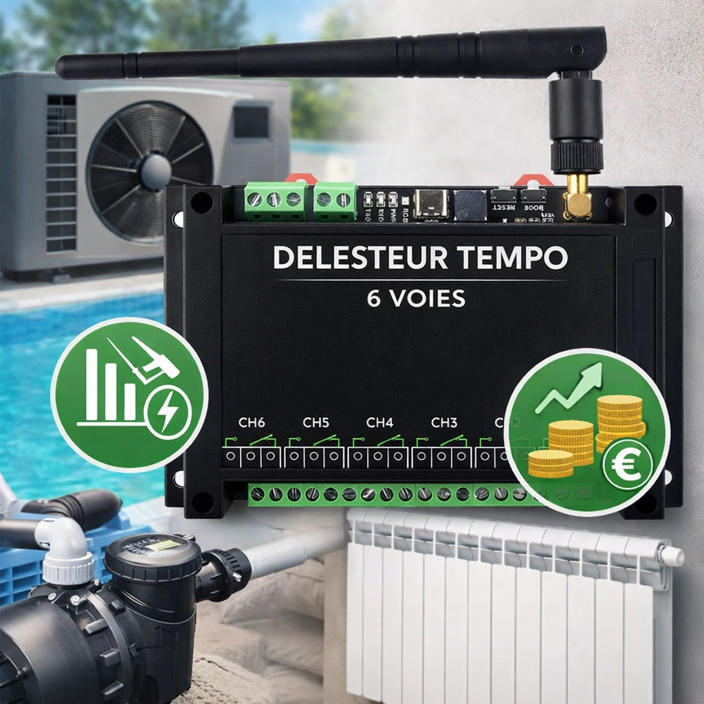 Délesteur connecte Wi-Fi 6 voies pour Linky avec optimisation EDF Tempo