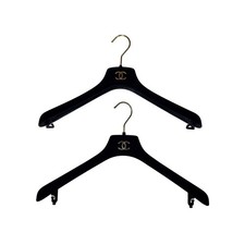 Chanel Black Velvet Hangers Set of 2 Gold CC Logo Jacket & Dress Hangers