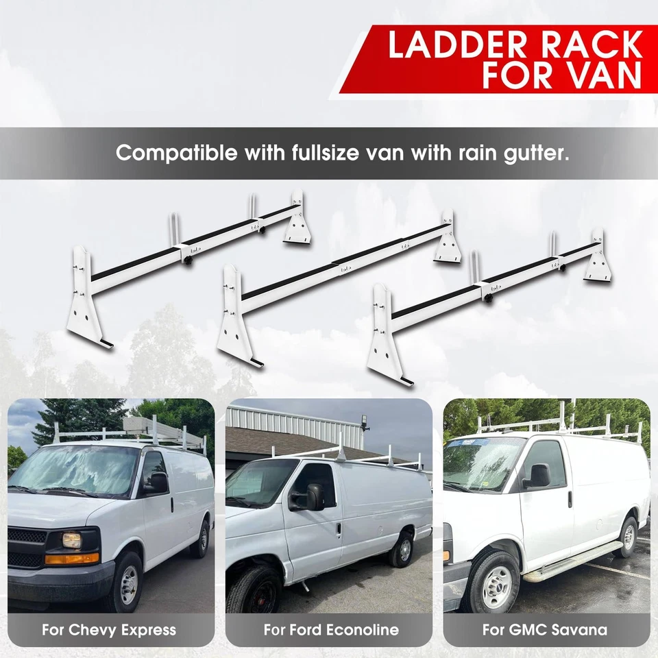 Para Chevy Express 2500/3500 1996-up Acero Blanco Cargo Van Techo Escalera Escalera Porta 3 bar Foto 4 de 4