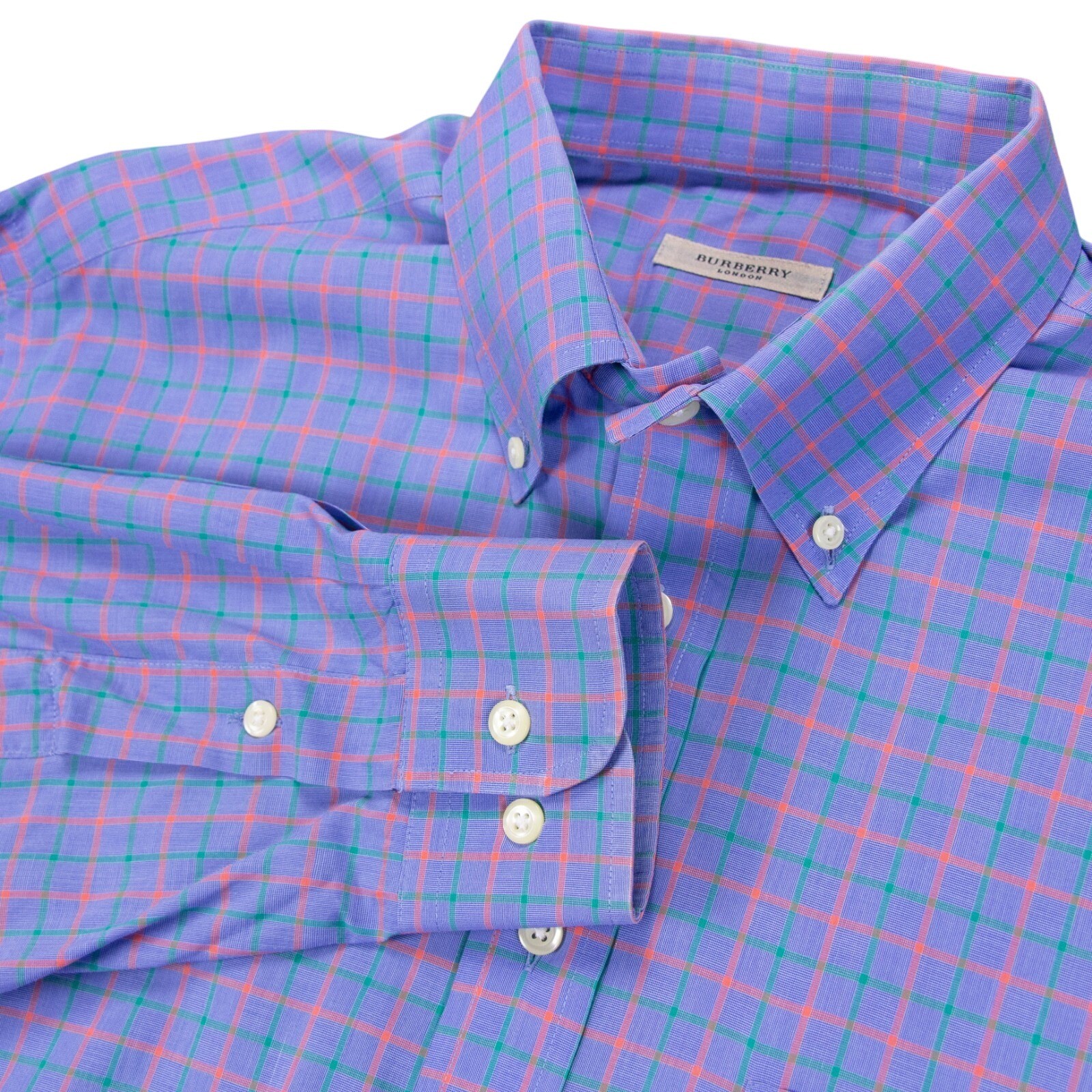 Burberry London Men's Light Blue Check Long Sleeve Cotton Button Down Shirt Made in USA-image