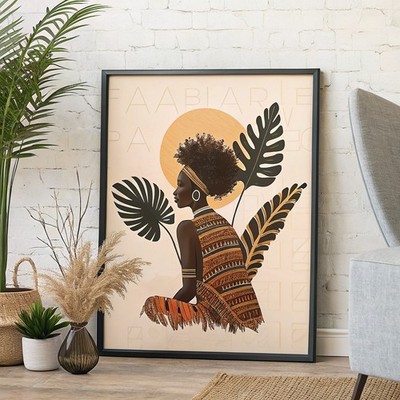 Boho minimalistisch schwarz Afro Frau ästhetisch Poster Wanddeko modern Afrika
