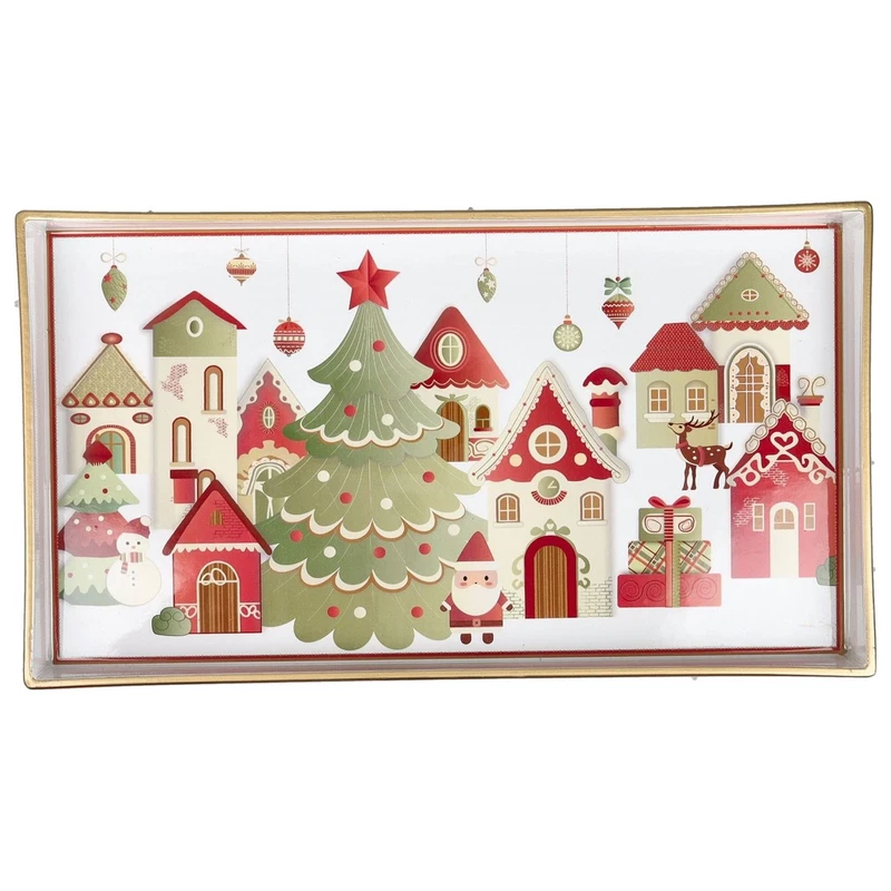Vassoio Cabaret Natale 34x19 cm BRANDANI Villaggio in Festa Rettangolare Dolci, fotografia 9 di 9