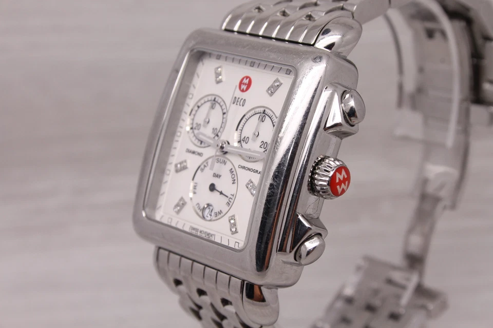 Michele Deco XL Steel Quartz Chronograph Watch Diamond MOP Dial MW06Z00A0046 - Image 2 of 4