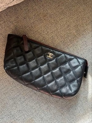 CHANEL Black Pouch Cosmetic Bag Silver Hardware Made in Italy Women's Bags