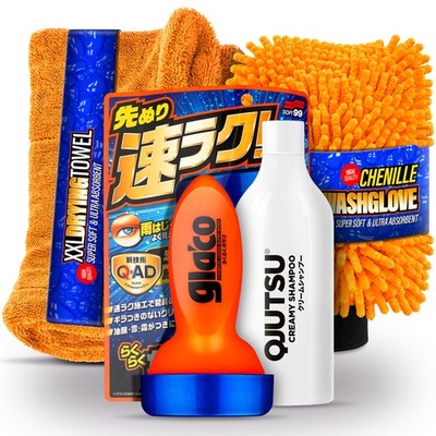 Soft99 Glaco QAD Glasversiegelung Scheibenversiegelung Set QJUTSU Creamy Shampoo