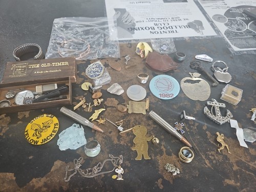 Junk Drawer Lot Men's Jewelry Accessories Sterling Watch Parts Pendants Rings - Picture 1 of 18