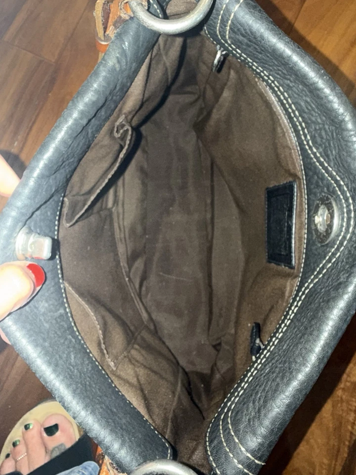 De colección Coach Chelsea D06S-10131 Hobo Bolso de Hombro Negro Guijarro LTHR Correa Marrón Foto 3 de 4