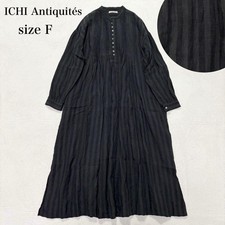 ICHI Antiquites Linen Shirt Long Dress Band Collar Pintuck Striped Exc cond Used