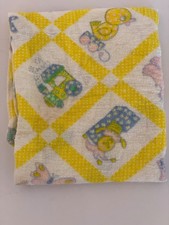 Riegel Yellow Baby Receiving Blanket Lovey Bunnies Chick Kitten Boat USA VTG