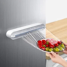 Refillable Magnetic Plastic Wrap Dispenser with Slide Cutter, Sturdy Food Cling