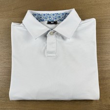 Footjoy FJ Golf Polo Shirt Mens L White w/ Floral Trim Performance Lisle Stretch
