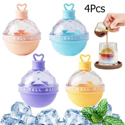 4x Ice Ball Maker 3D Große Große Silikonkugel Runde Eiswürfelform Tablett Set DE
